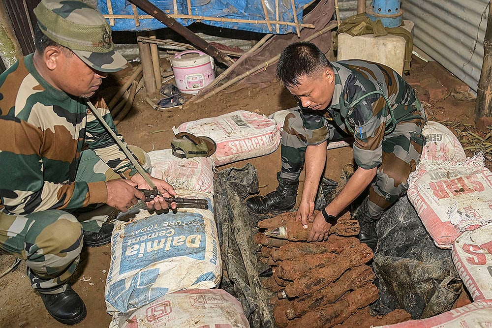 | Photo: PTI : Artillery shells in a bunker